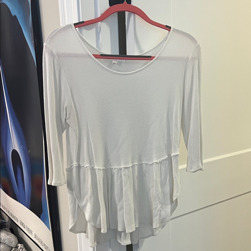 White Women's Peplum Long Sleeve Top